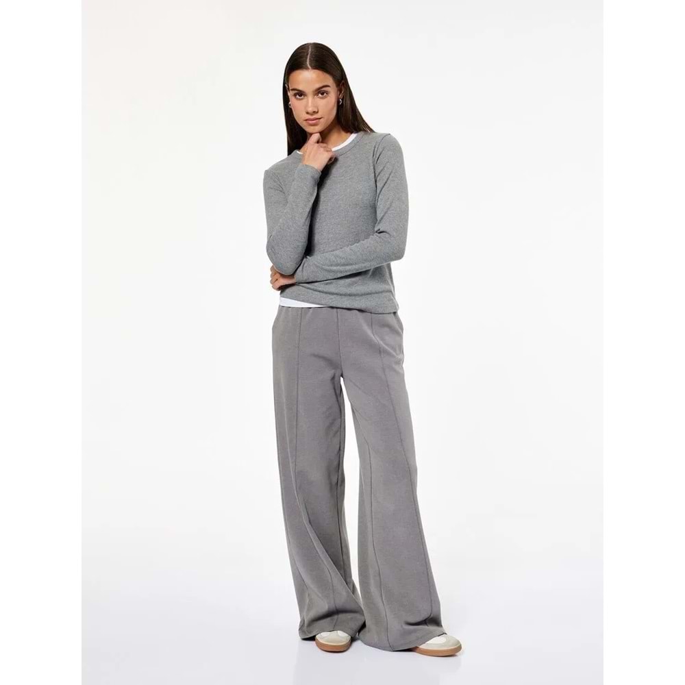 Kadın Giyim Şardonlu Rahat Kalıp Nervürlü Cepli Beli Lastikli Geniş Paça Eşofman Altı - KOTON - 6WAL40084IK - GRİ - M