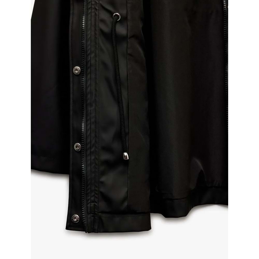 Kadın Giyim Cepli Beli Bağlamalı Uzun Kollu Fermuarlı Kapüşonlu Yağmurluk - KOTON - 6WAK00007EW - SİYAH - 34