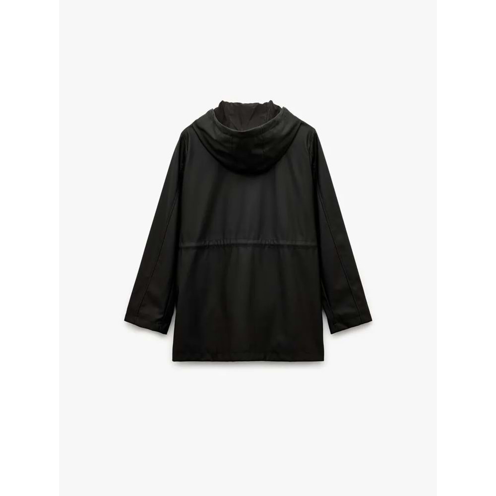 Kadın Giyim Cepli Beli Bağlamalı Uzun Kollu Fermuarlı Kapüşonlu Yağmurluk - KOTON - 6WAK00007EW - SİYAH - 34