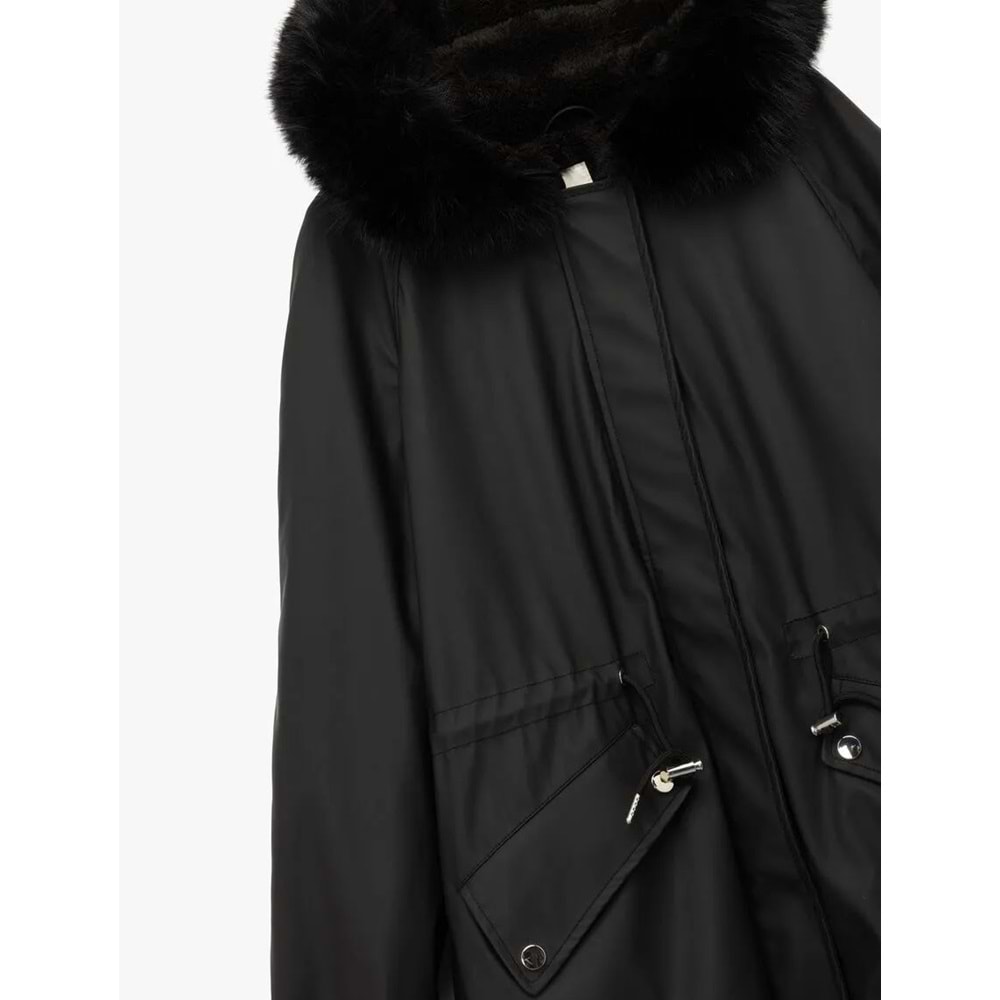 Kadın Giyim Polar Astarlı Cepli Çıkarılabilir Suni Kürk Aksesuar Detaylı Kapüşonlu Anorak Mont - KOTON - 6WAK00013EW - SİYAH - 34