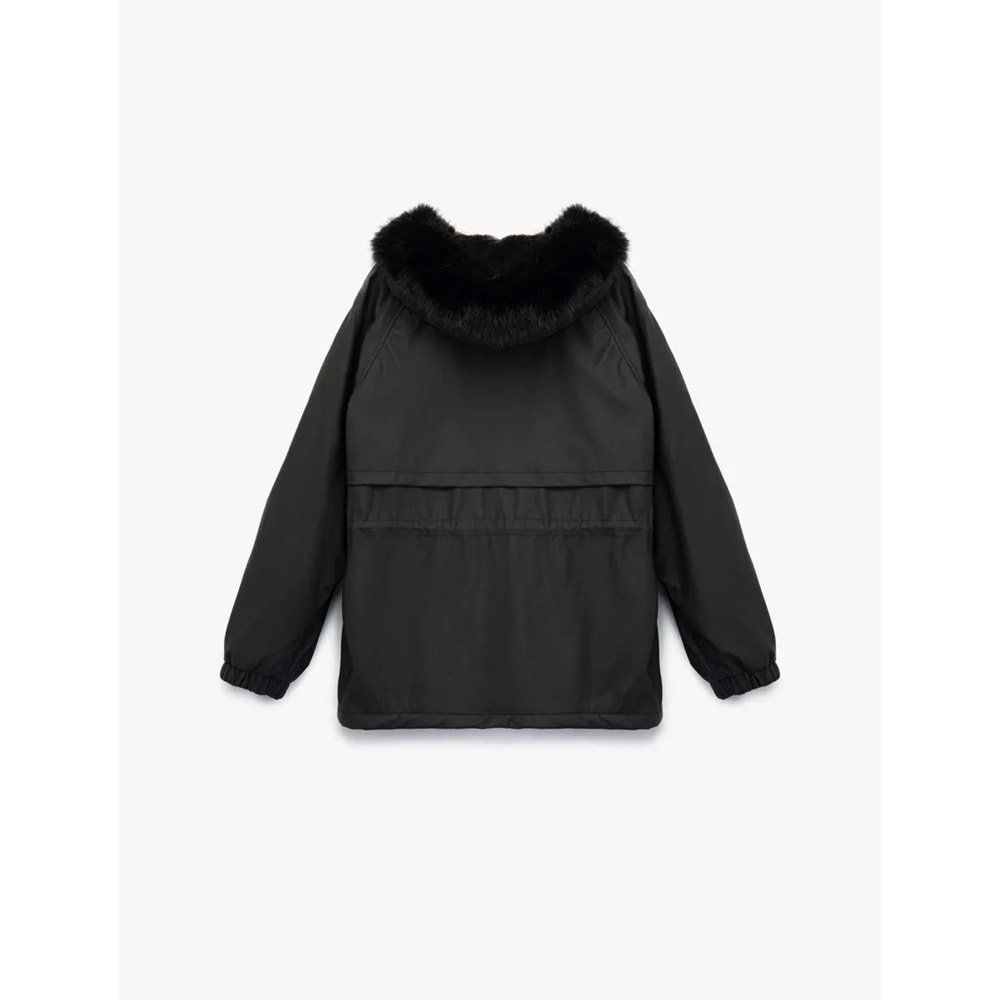 Kadın Giyim Polar Astarlı Cepli Çıkarılabilir Suni Kürk Aksesuar Detaylı Kapüşonlu Anorak Mont - KOTON - 6WAK00013EW - SİYAH - 34