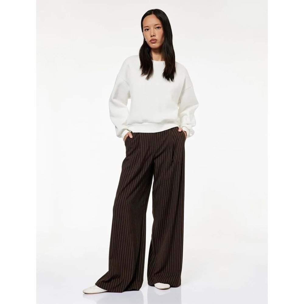 Kadın Giyim Üç İplik Şardonlu Uzun Kollu Bisiklet Yaka Basic Sweatshirt - KOTON - 6WAK10002PK - BEYAZ - S