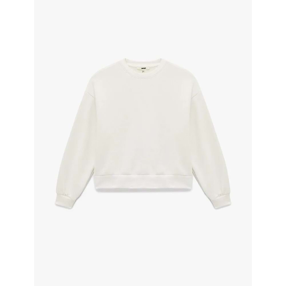 Kadın Giyim Üç İplik Şardonlu Uzun Kollu Bisiklet Yaka Basic Sweatshirt - KOTON - 6WAK10002PK - BEYAZ - S