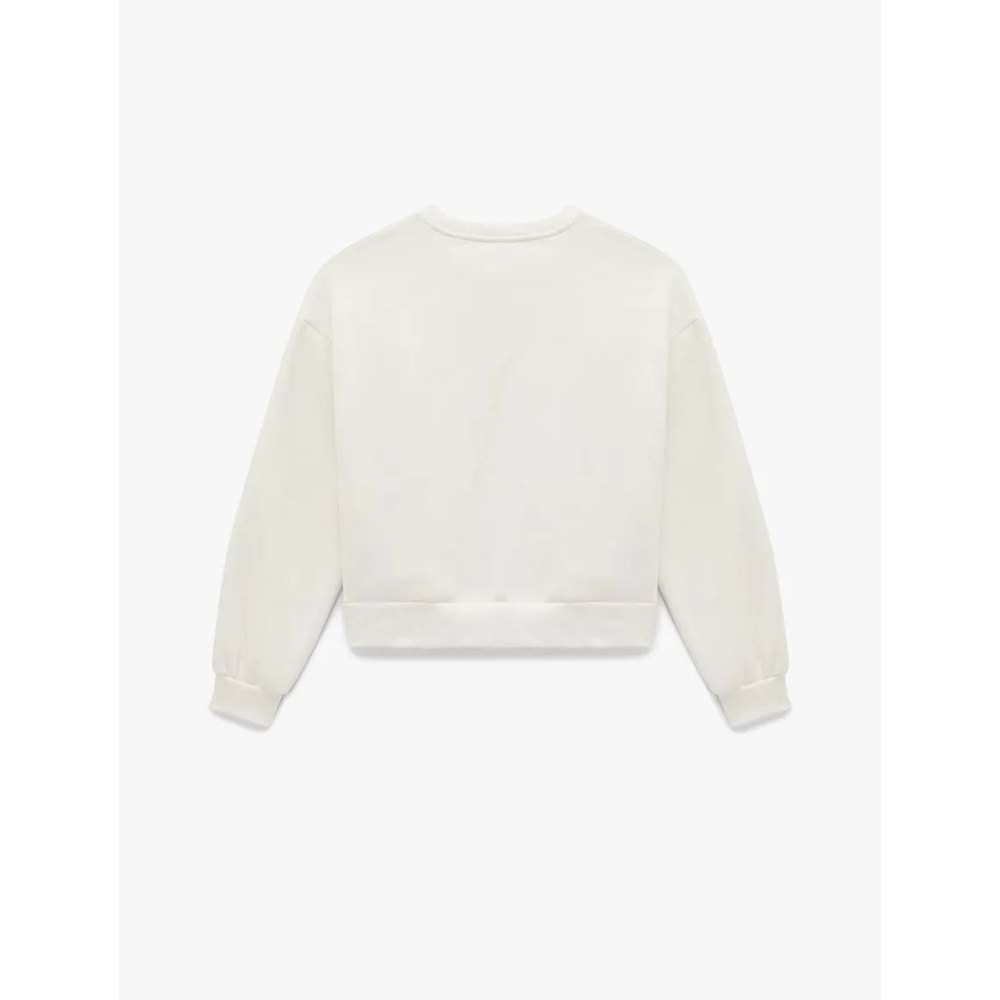 Kadın Giyim Üç İplik Şardonlu Uzun Kollu Bisiklet Yaka Basic Sweatshirt - KOTON - 6WAK10002PK - BEYAZ - S