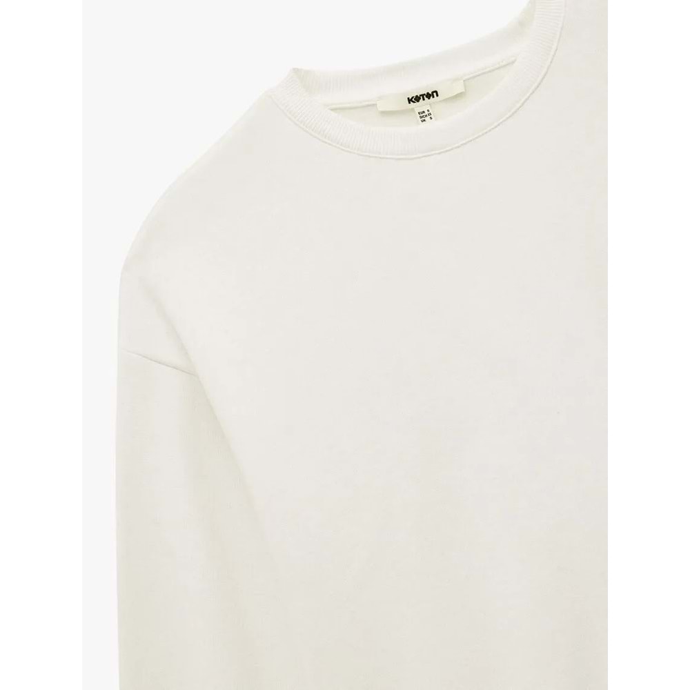 Kadın Giyim Üç İplik Şardonlu Uzun Kollu Bisiklet Yaka Basic Sweatshirt - KOTON - 6WAK10002PK - BEYAZ - S