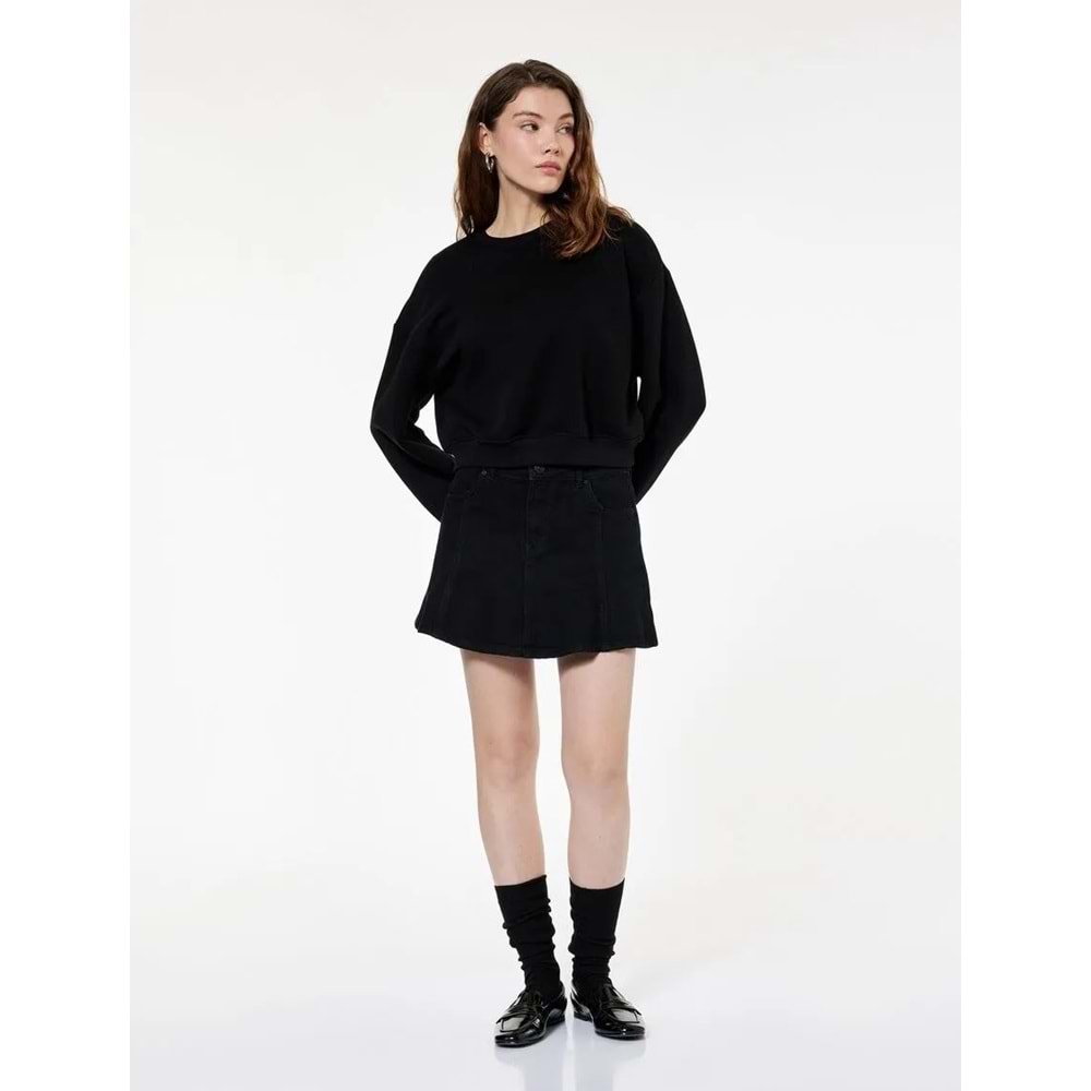 Kadın Giyiim Regular Fit Üç İplik Uzun Kollu Bisiklet Yaka Basic Sweatshirt - KOTON - 6WAK10033EK - SİYAH - XS