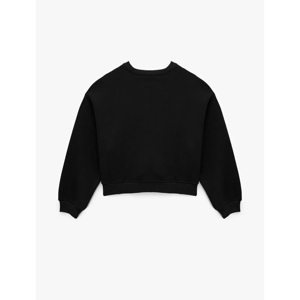 Kadın Giyiim Regular Fit Üç İplik Uzun Kollu Bisiklet Yaka Basic Sweatshirt - KOTON - 6WAK10033EK - SİYAH - XS