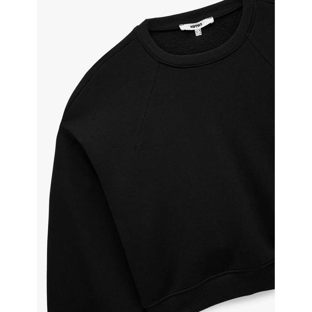 Kadın Giyiim Regular Fit Üç İplik Uzun Kollu Bisiklet Yaka Basic Sweatshirt - KOTON - 6WAK10033EK - SİYAH - XS