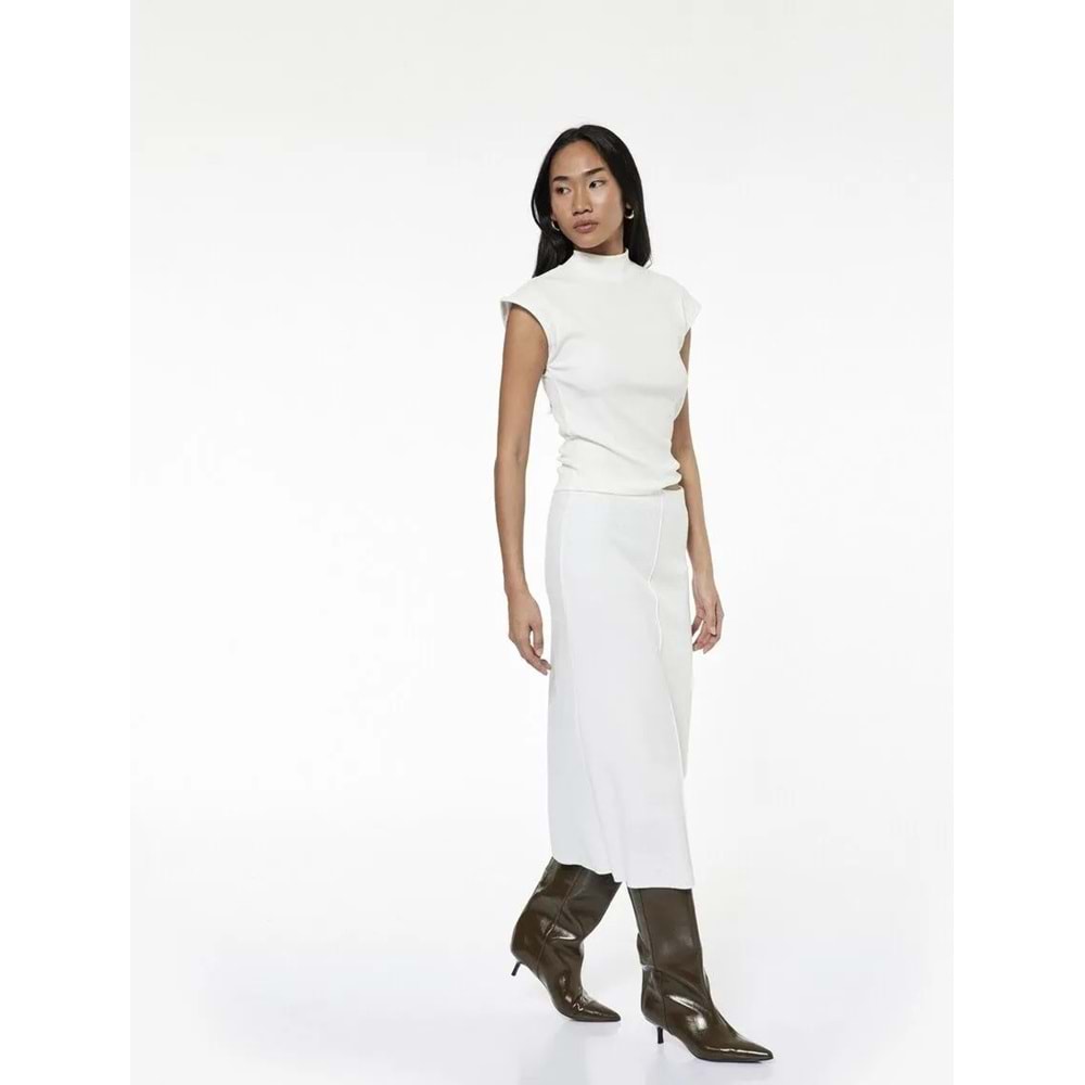 Kadın Giyim Slim Fit Midi Nervür Detaylı Kalem Etek - KOTON - 6WAK10085EK - EKRU - M