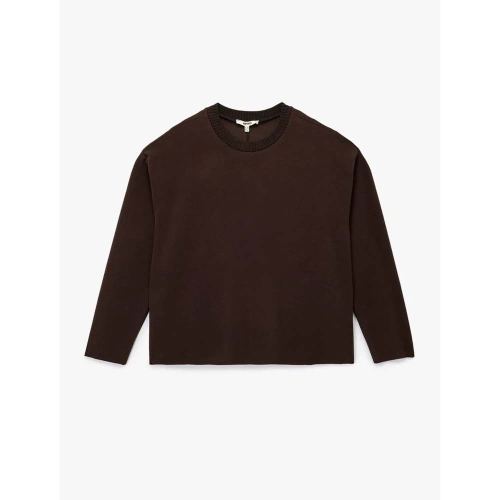 Kadın Giyim Uzun Kollu Bisiklet Yaka Basic Sweatshirt - KOTON - 6WAK10092EK - KAHVERENGİ - S