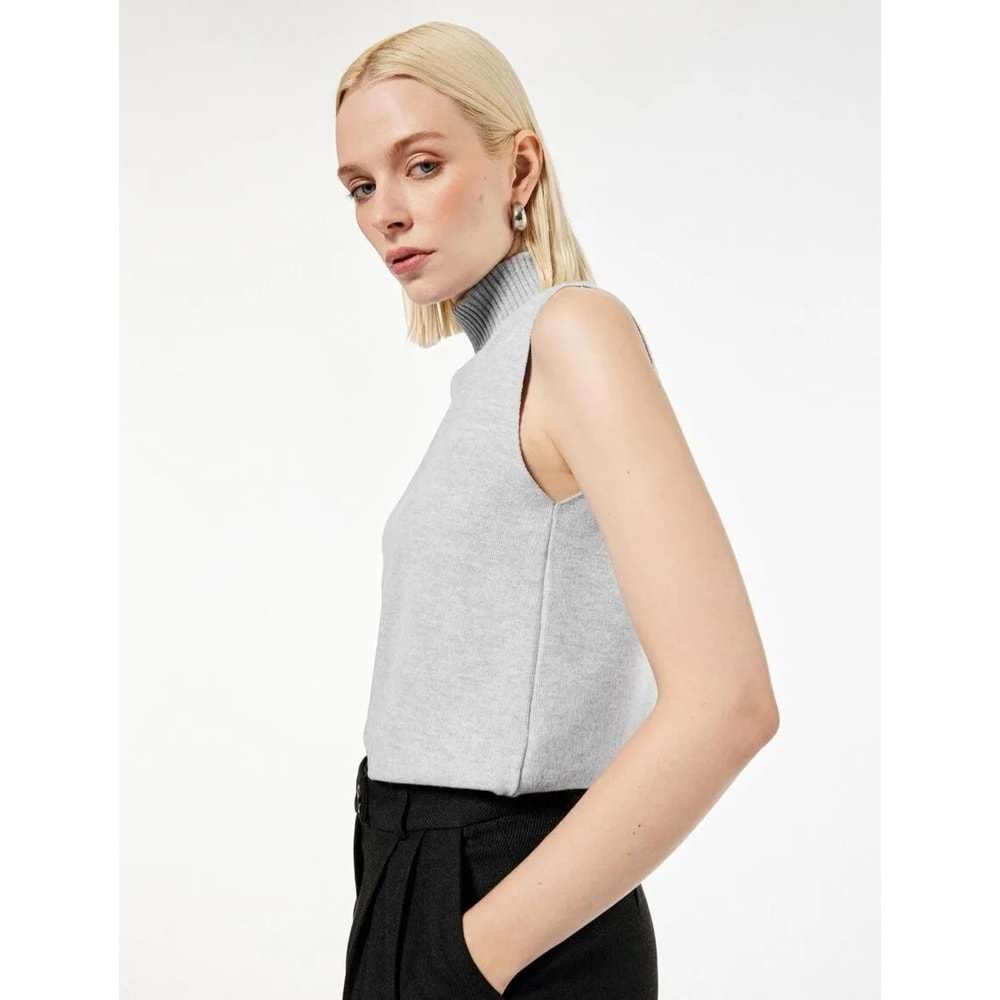 Kadın Giyim Balıkçı Yaka Kolsuz Body - KOTON - 6WAK10094EK - GRİ - L