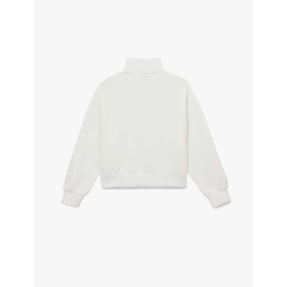 Kadın Giyim Rahat Kalıp Modal Kumaş Uzun Kollu Dik Yaka Yarım Fermuarlı Sweatshirt - KOTON - 6WAK10098EK - BEYAZ - XL