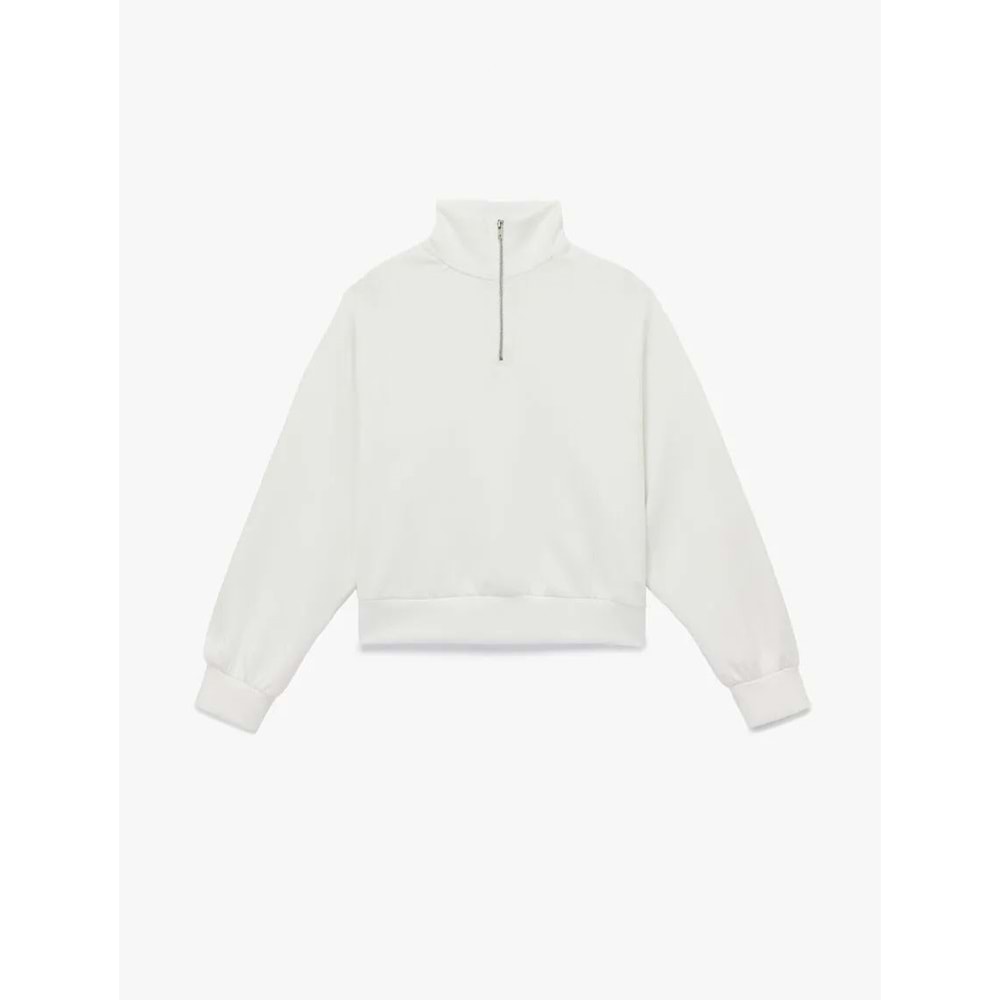 Kadın Giyim Rahat Kalıp Modal Kumaş Uzun Kollu Dik Yaka Yarım Fermuarlı Sweatshirt - KOTON - 6WAK10098EK - BEYAZ - XL