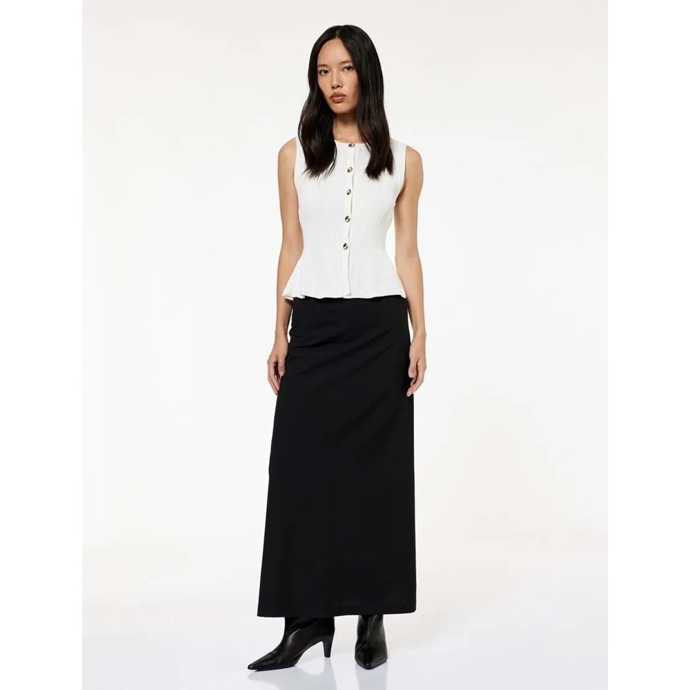 Kadın Giyim Düğmeli Bisiklet Yaka Peplum Kesim Triko Yelek - KOTON - 6WAK30022HT - EKRU - XL