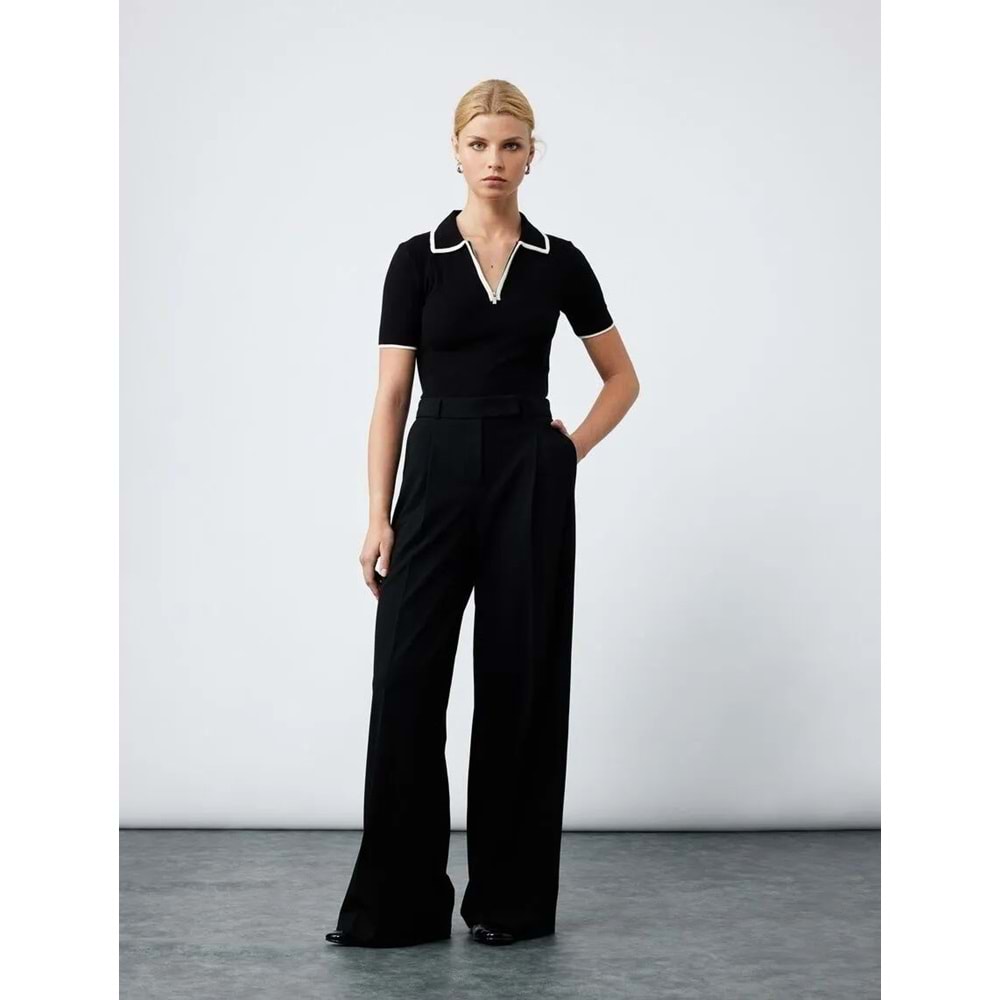 Kadın Giyim Pile Detaylı Cepli Yüksek Bel Palazzo Pantolon - KOTON - 6WAK40055UW - SİYAH - 40