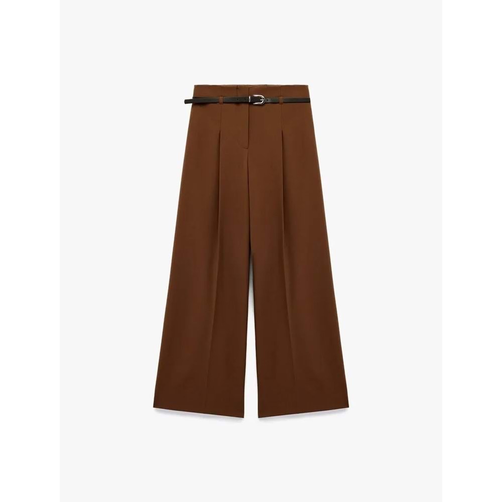 Kadın Giyim Pileli Kemerli Geniş Paça Palazzo Kumaş Pantolon - KOTON - 6WAK40090PW - DEVE TÜYÜ - 36