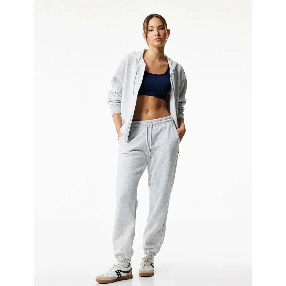 Kadın Giyim Beli Lastikli Cep Detaylı Şardonlu Basic Jogger Eşofman Altı - KOTON - 6WAK40210NK - GRİ MELANJ - S