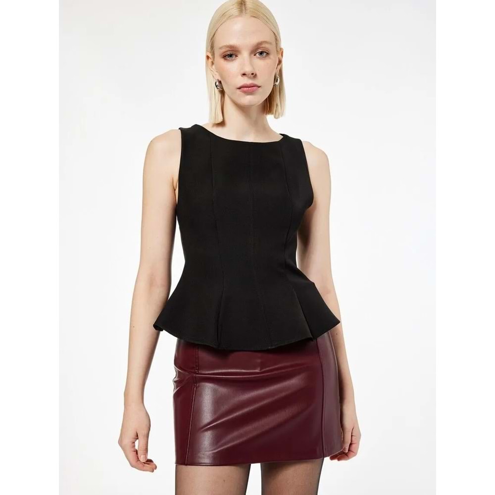 Kadın Giyim Bisiklet Yaka Kolsuz Peplum Bluz - KOTON - 6WAK60105PW - SİYAH - 42