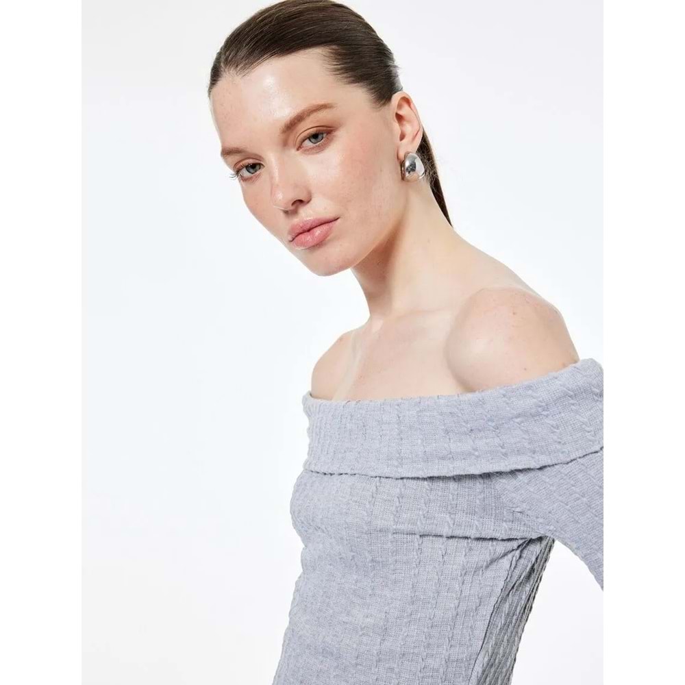 Kadın Giyim Slim Fit Bisiklet Yaka Drapeli Kolsuz Midi Boy Simli Kalem Elbise - KOTON - 6WAK80049EK - GRİ - L