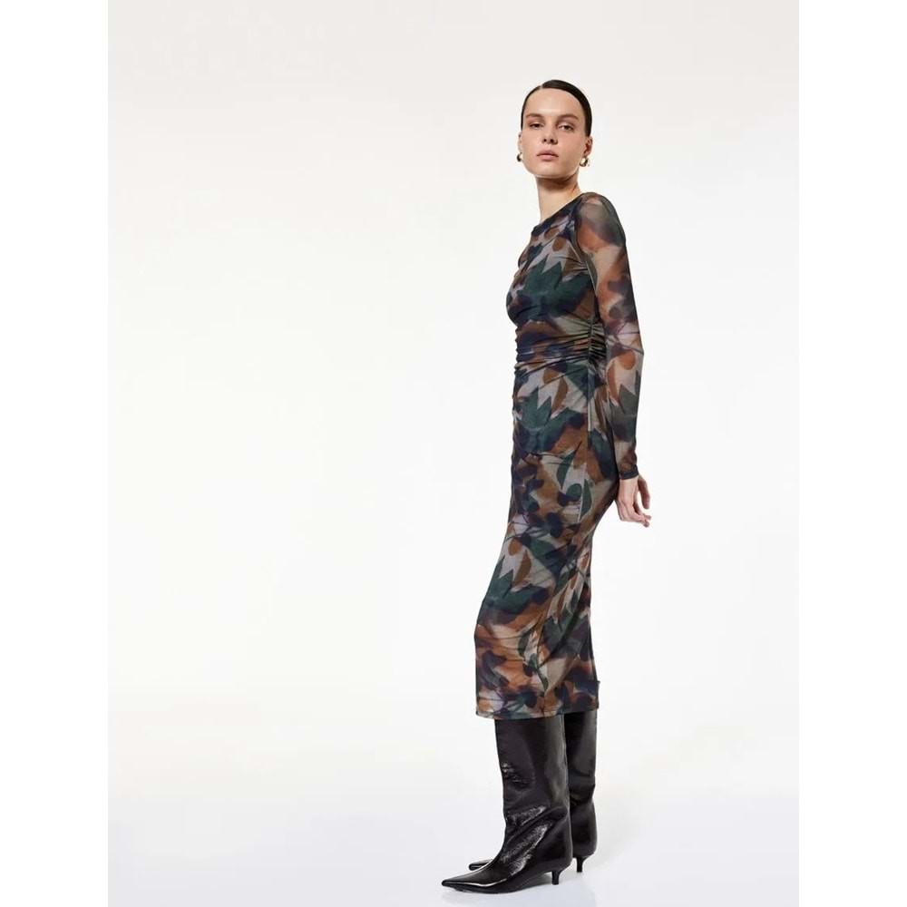 Kadın Giyim Elbise - KOTON - 6WAK80253EK - KAHVERENGİ DESENLİ - L