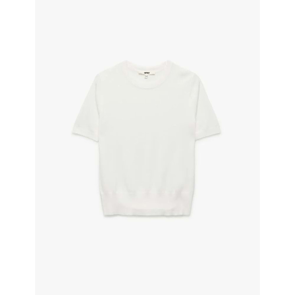 Kadın Giyim Kısa Kollu Bisiklet Yaka Basic Triko Kazak - KOTON - 6WAK90018HT - EKRU - S