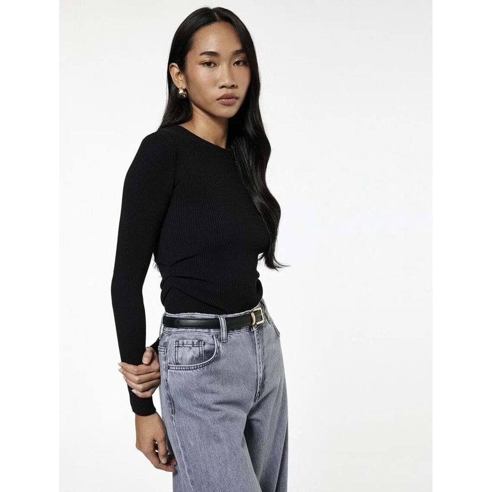 Kadın Giyim Uzun Kollu Yuvarlak Yaka Basic Triko Kazak - KOTON - 6WAK90371HT - SİYAH - L