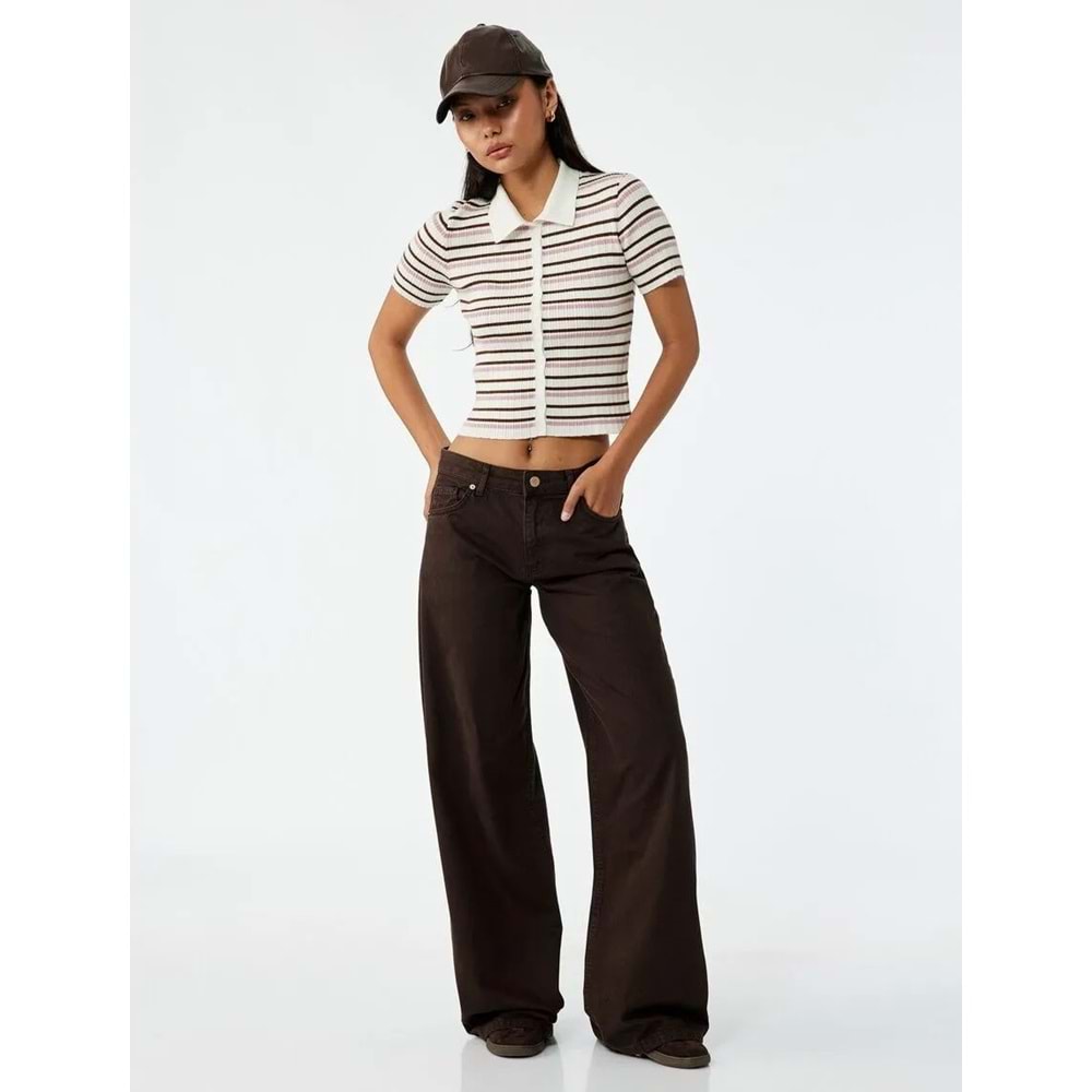 Kadın Giyim Pamuklu Bol Kesim Geniş Paça Jean Pantolon - Loose Straight Fit Jean - KOTON - 6WAL40016MW - KAHVERENGİ - 36