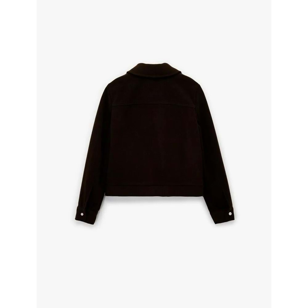 Kadın Giyim Uzun Kollu Klasik Yaka Cep Detaylı Oversize Fermuarlı Ceket - KOTON - 6WAL60068IW - KAHVERENGİ - 40