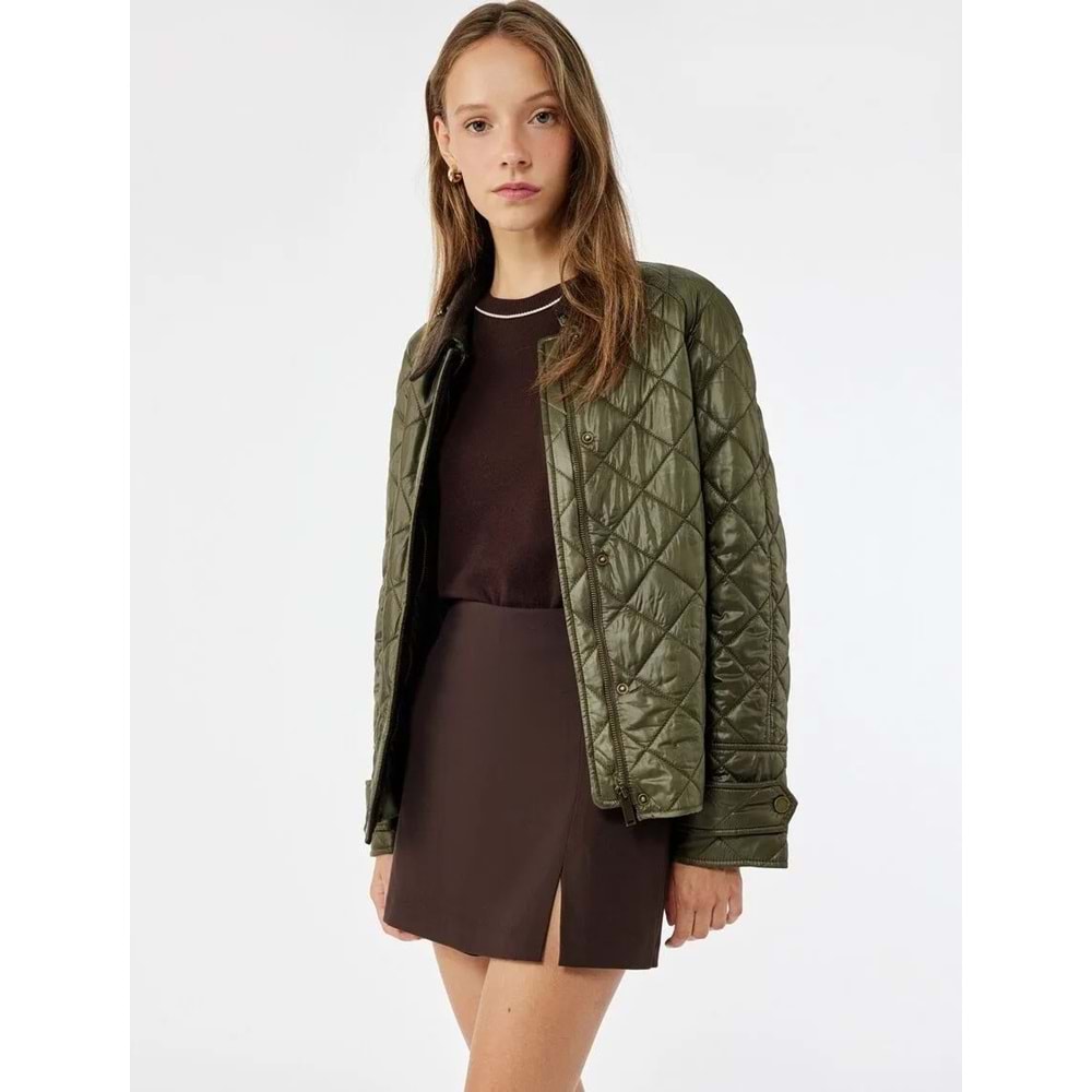 Kadın Giyim Yırtmaç Detaylı Fermuarlı Standart Bel Viskon Karışımlı Mini Şort Etek - KOTON - 6WAL70011IW - KAHVERENGİ - 36