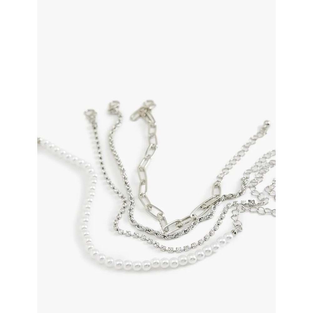 Kadın Aksesuar Taşlı İnci Detaylı 4'lü Zincir Bileklik Seti