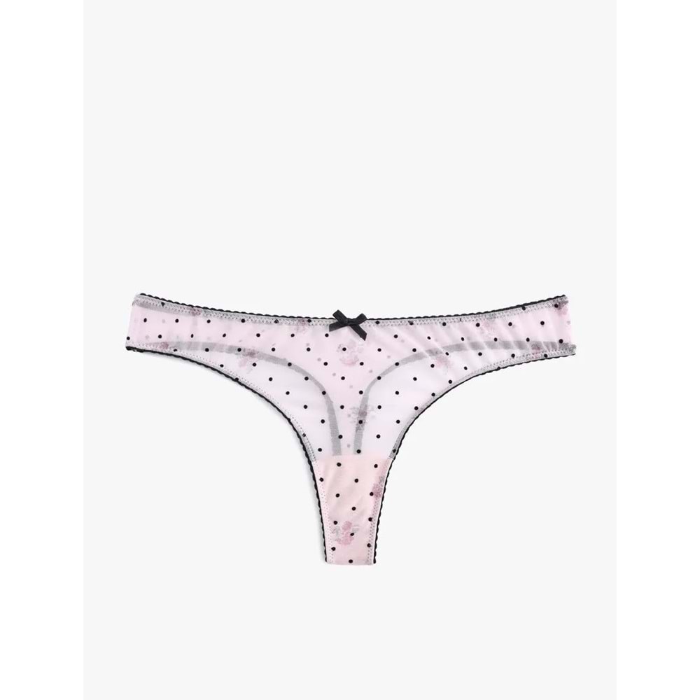 Kadın İç Giyim Kurdele Detaylı Puantiyeli Tül String Külot - KOTON - 6WLK30136MK - PEMBE DESENLİ - L
