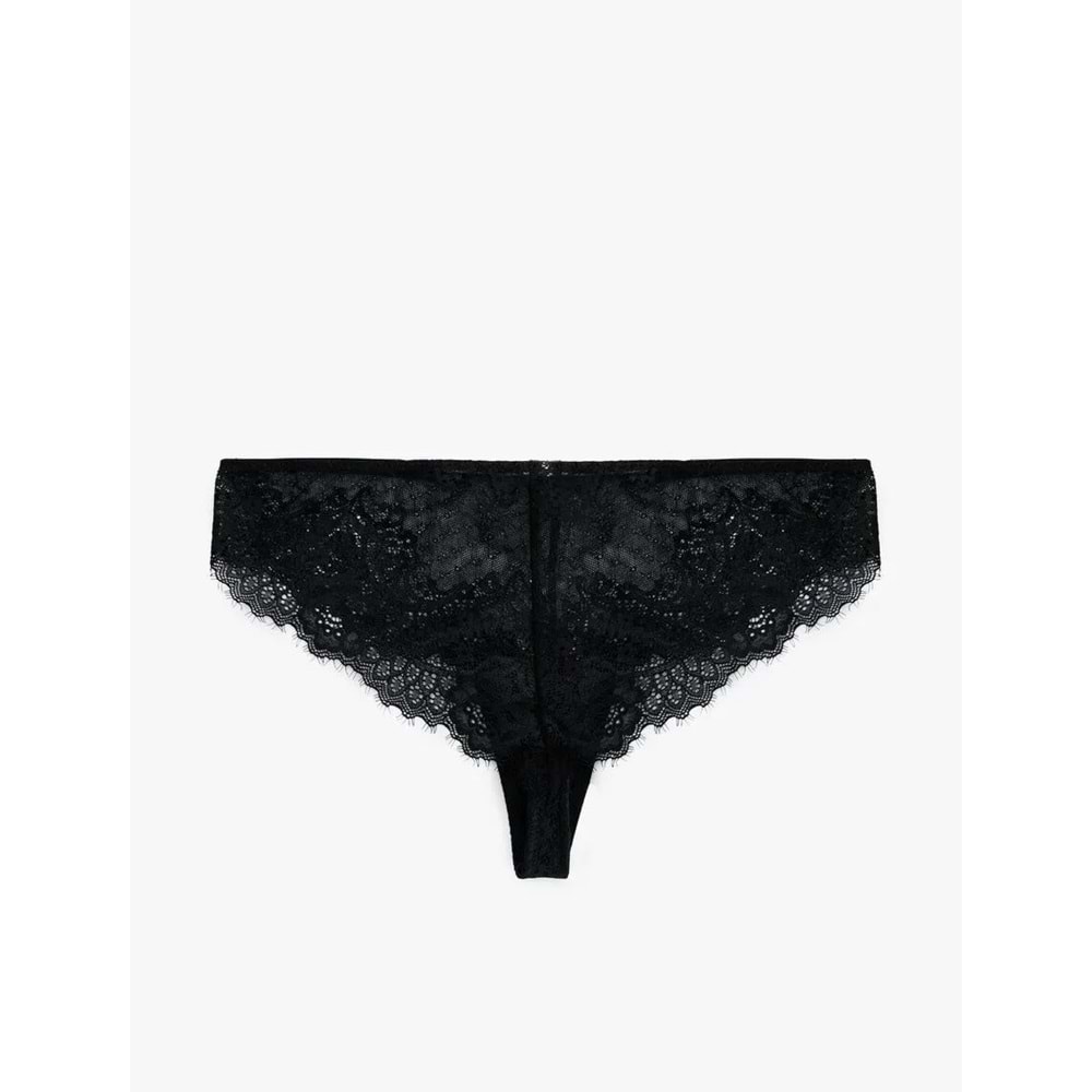 Kadın İç Giyim Rahat Kalıp Dantelli Brazilian Külot - KOTON - 6WLK30057MK - SİYAH - M