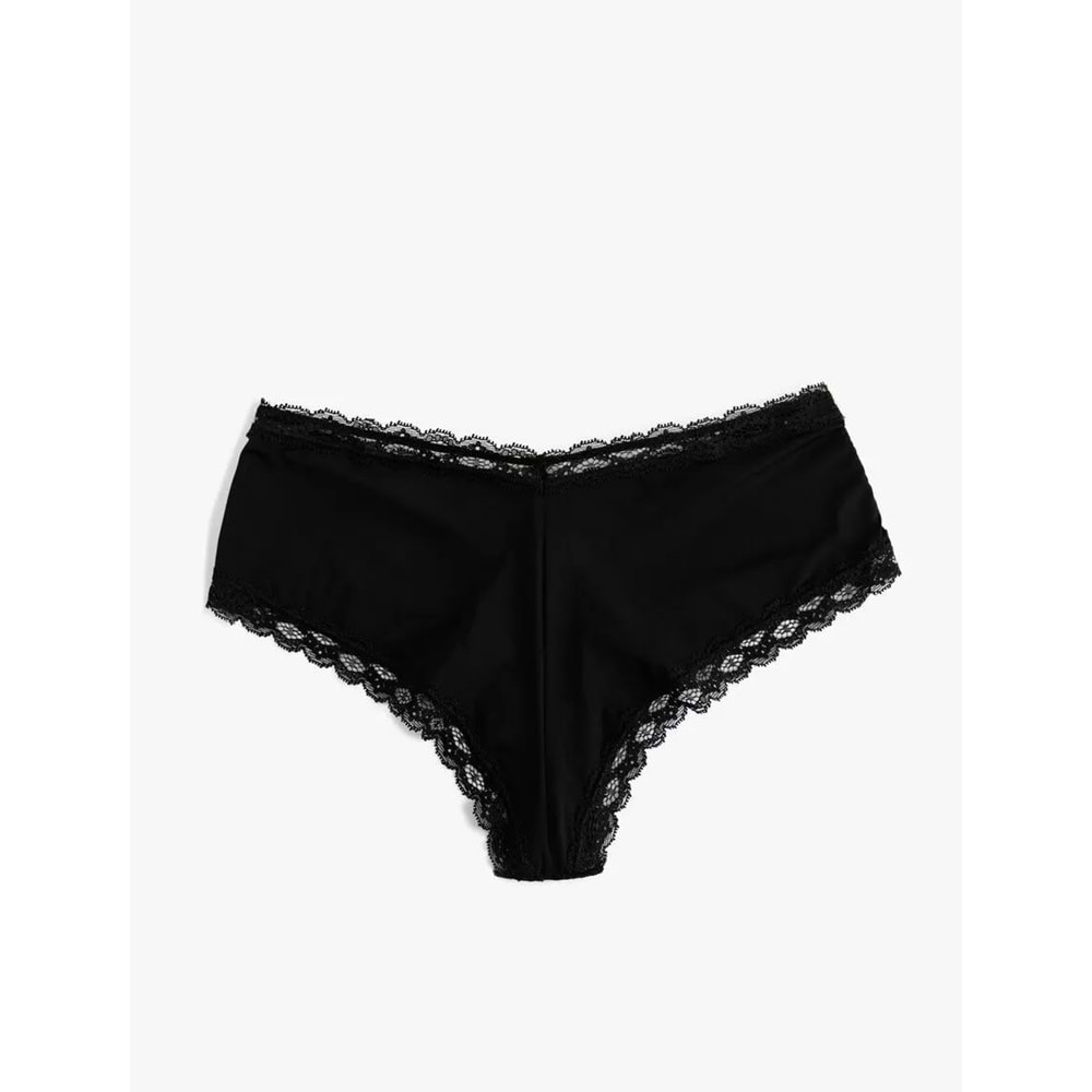 Kadın İç Giyim Yüksek Bel Dantelli Hipster Külot - KOTON - 6WLK30004MK - SİYAH - S