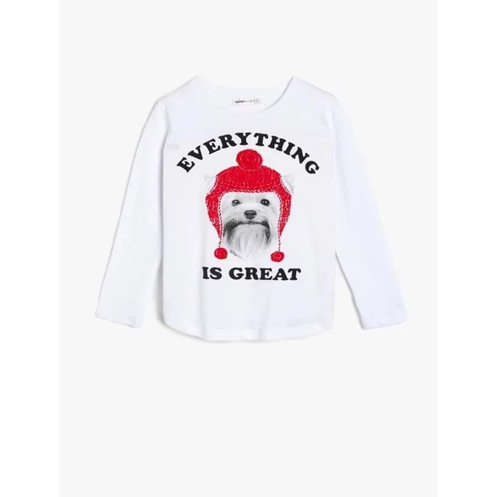 Kız Çocuk Yazılı Baskılı Tişört 0KKG17962OK Ekru