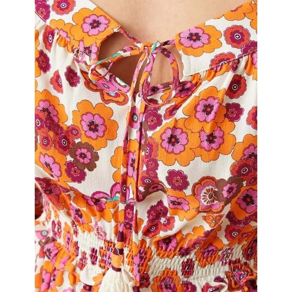 Kadın Giyim Elbise Omzu Açık Mini Gipe Detaylı 2SAK80268EW Turuncu Desen