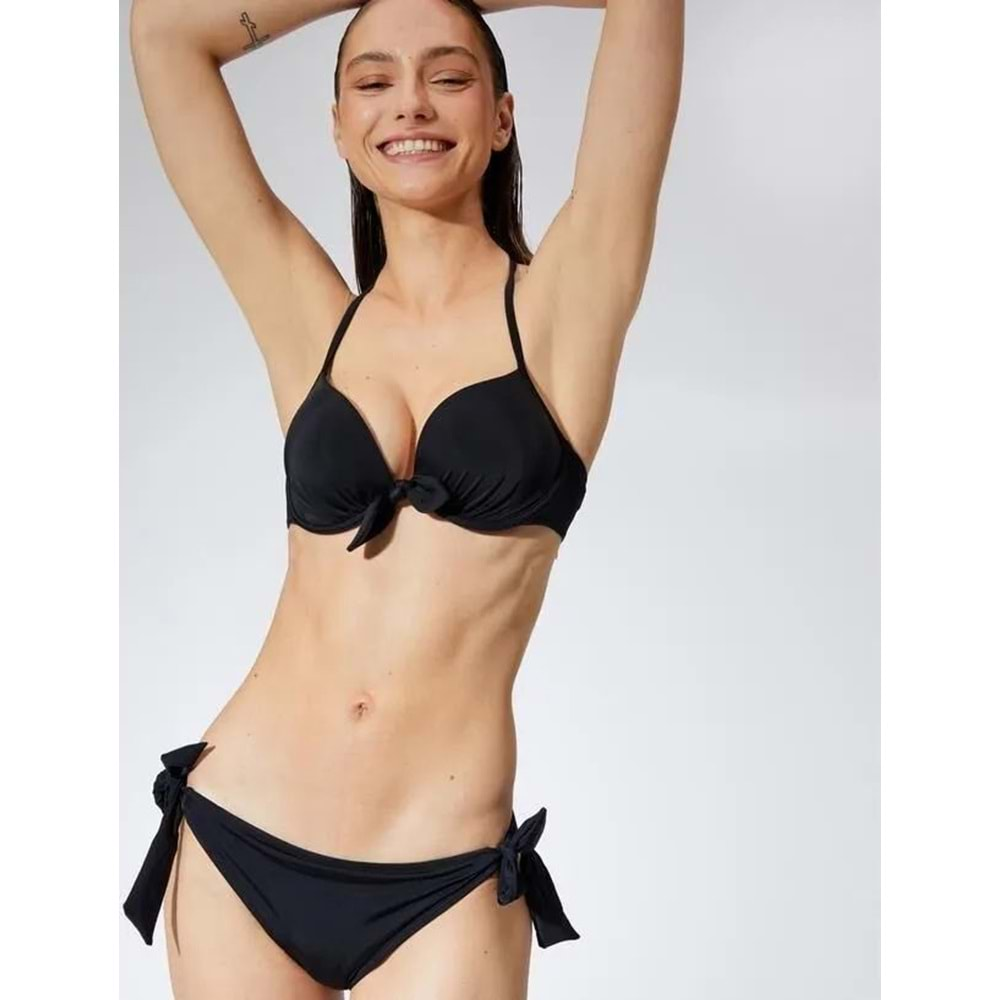 Kadın Giyim Push Up Bikini Üstü Boyundan Bağlamalı Balenli 3SAK10005BM Siyah