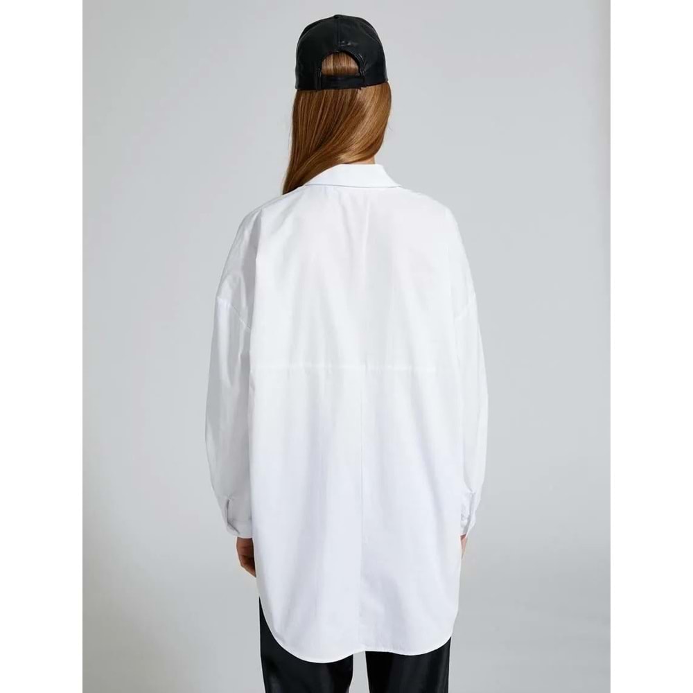 Oversize Gömlek Uzun Kollu Çift Cepli Düğmeli Pamuklu - KOTON - 4WAL60064IW - BEYAZ - 36