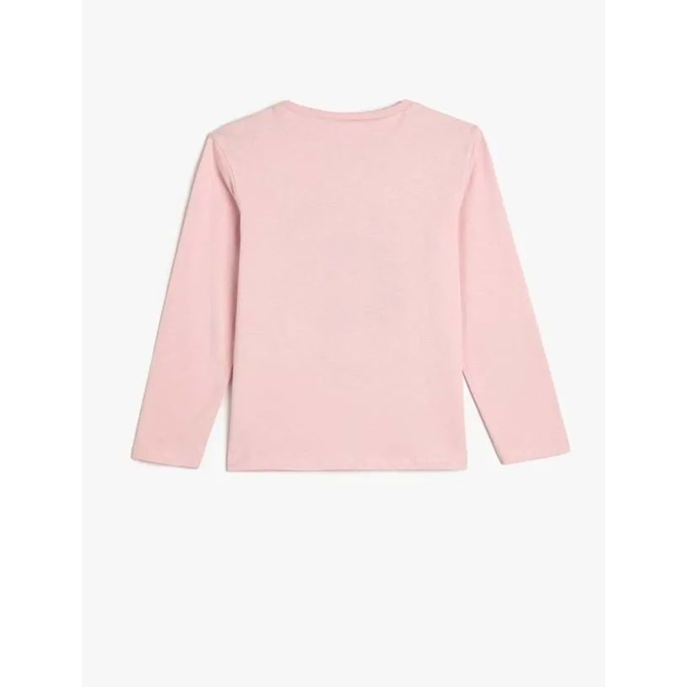 Kız Çocuk Tişört Uzun Kollu Bisiklet Yaka Yıldız Baskılı Simli Pamuklu - KOTON - 4WKG10136AK - PEMBE - 9-10 YAŞ