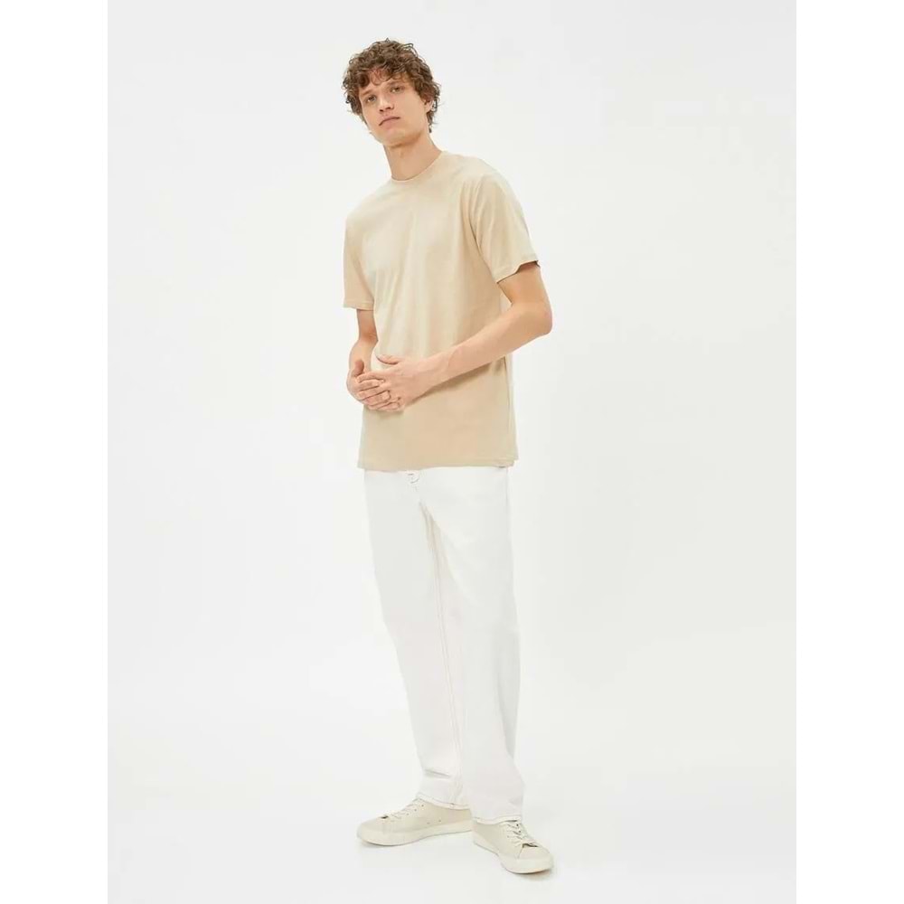 Basic Tişört Slim Fit Bisiklet Yaka Pamuklu - KOTON - 4WAM10052HK - BEJ - M