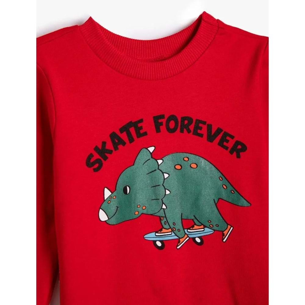 Erkek Bebek Dinozorlu Sweatshirt Uzun Kollu Şardonlu Pamuklu- KOTON - 4WMB10029TK - KIRMIZI - 9-12 AY