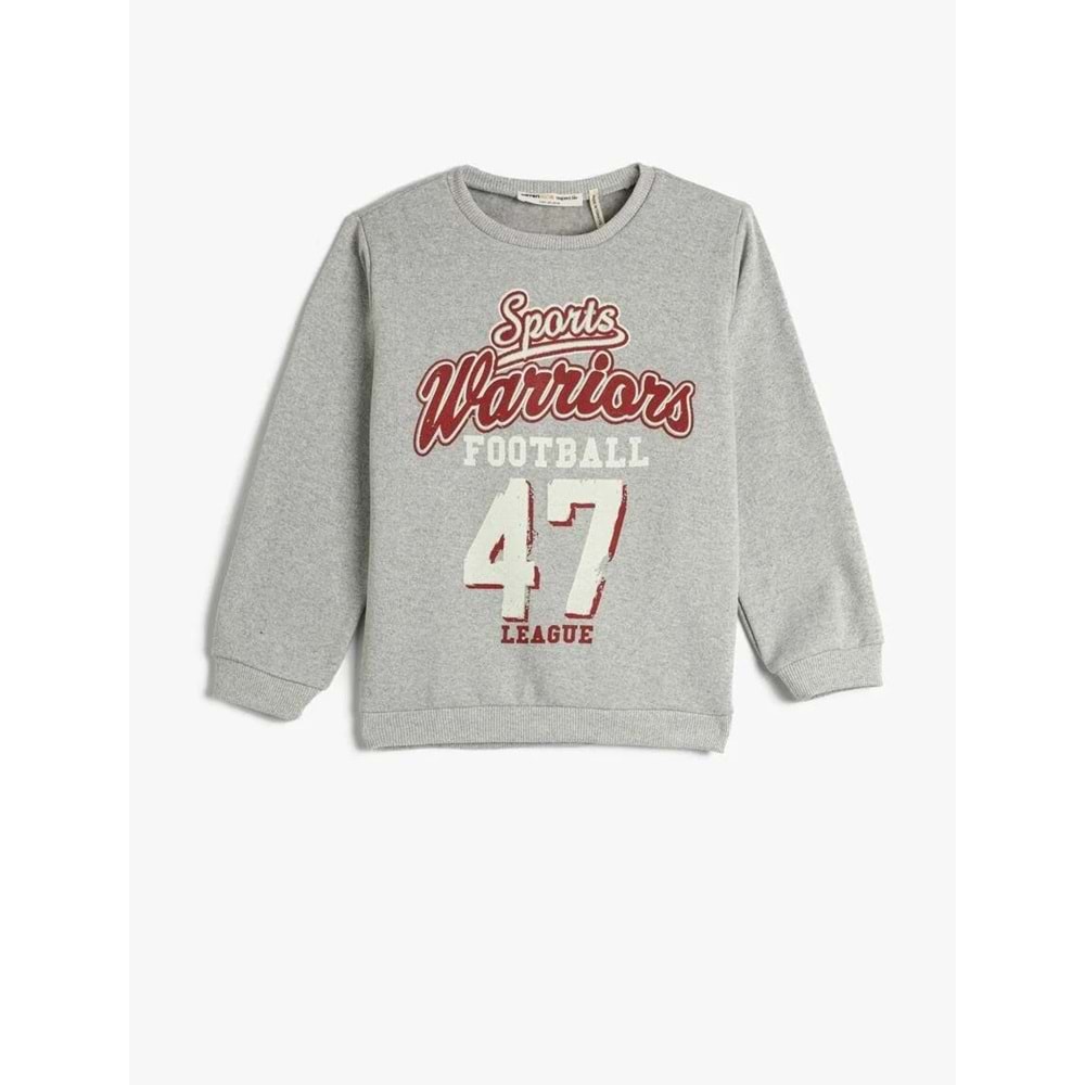 Erkek Çocuk Sweatshirt Bisiklet Yaka Uzun Kollu Baskılı Şardonlu - KOTON - 4WKB10086TK - GRİ - 7-8 YAŞ
