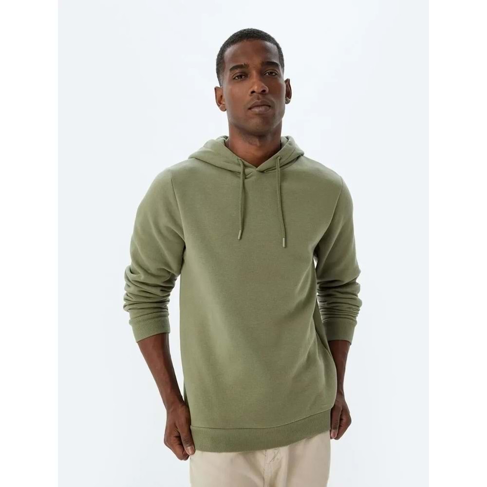 Basic Kapşonlu Sweat Uzun Kollu - KOTON - 4WAM70023MK - YEŞİL - S