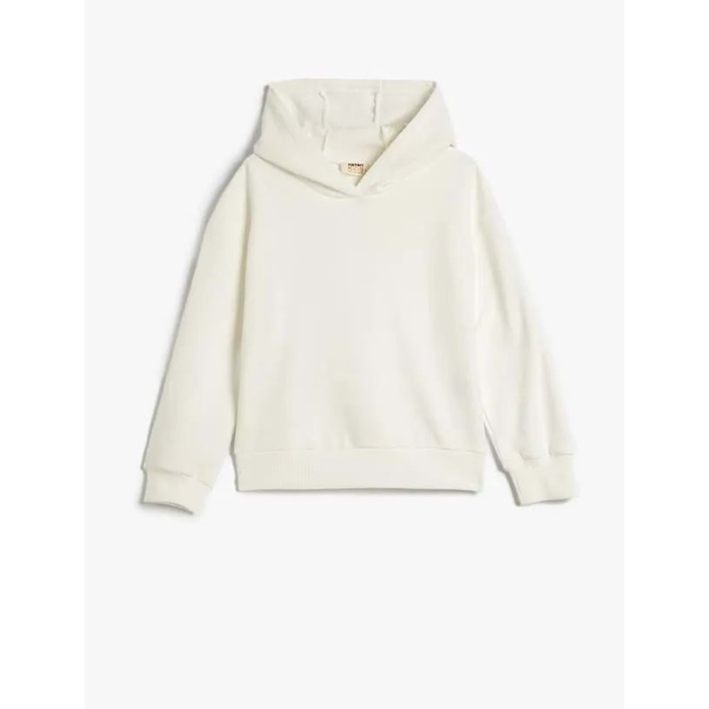 Kız Çocuk Basic Kapşonlu Sweatshirt Uzun Kollu Pamuk Karışımlı - KOTON - 4WKG10326AK - EKRU - 7-8 YAŞ