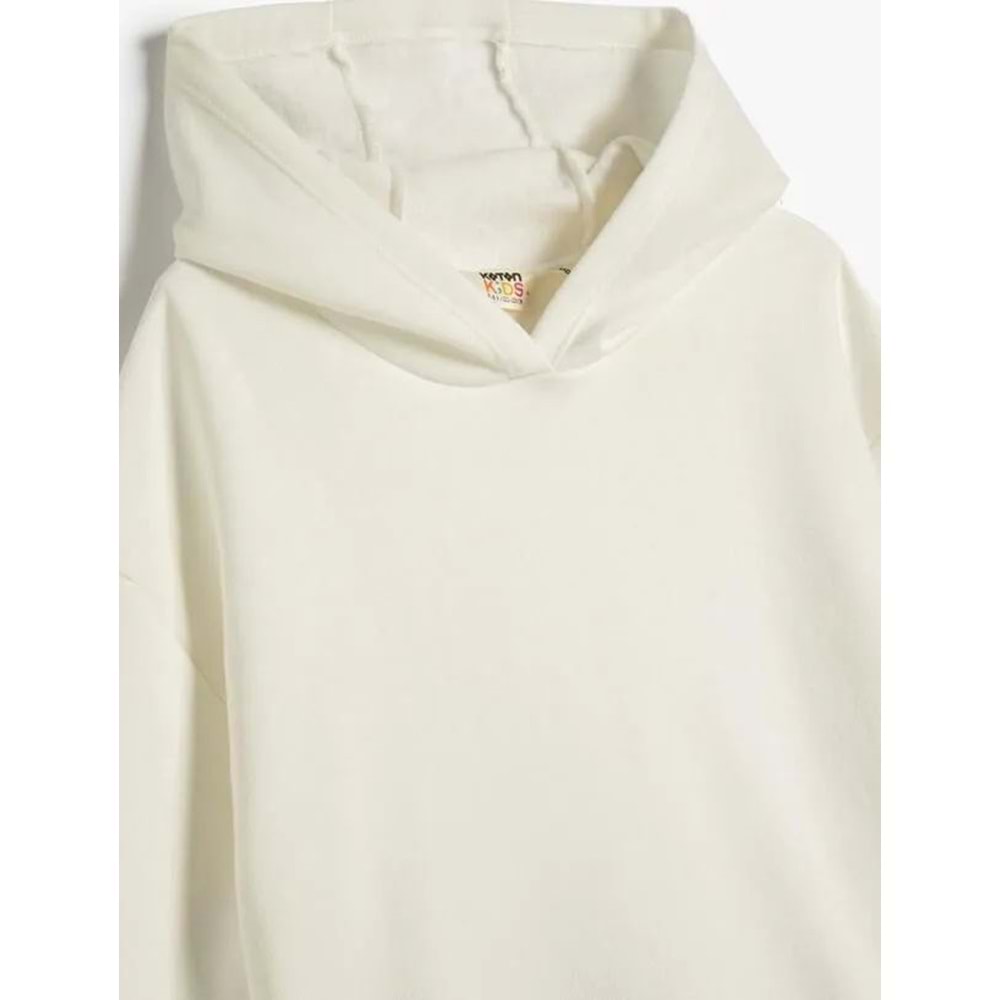Kız Çocuk Basic Kapşonlu Sweatshirt Uzun Kollu Pamuk Karışımlı - KOTON - 4WKG10326AK - EKRU - 7-8 YAŞ