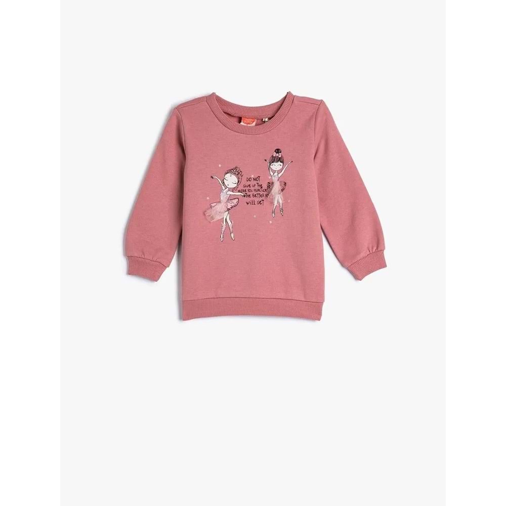 Kız Bebek Sweatshirt Balerin Baskılı Uzun Kollu Şardonlu Pamuklu Bisiklet Yaka - KOTON - 4WMG10145AK - PEMBE - 18-24 AY