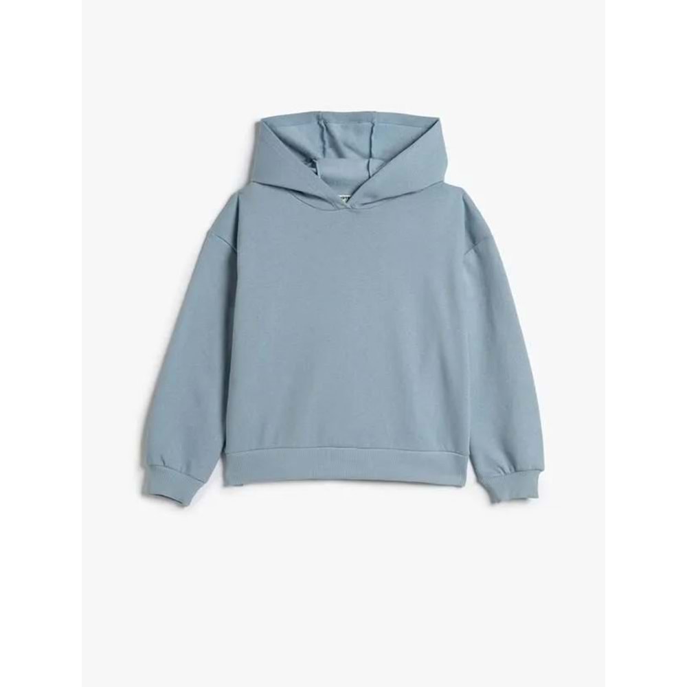 Kız Çocuk Basic Kapşonlu Sweatshirt Uzun Kollu Pamuk Karışımlı - KOTON - 4WKG10326AK - MAVİ - 7-8 YAŞ