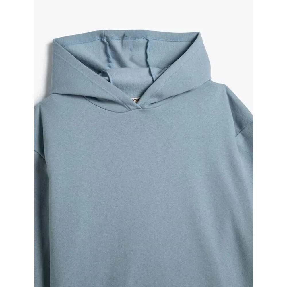 Kız Çocuk Basic Kapşonlu Sweatshirt Uzun Kollu Pamuk Karışımlı - KOTON - 4WKG10326AK - MAVİ - 5-6 YAŞ