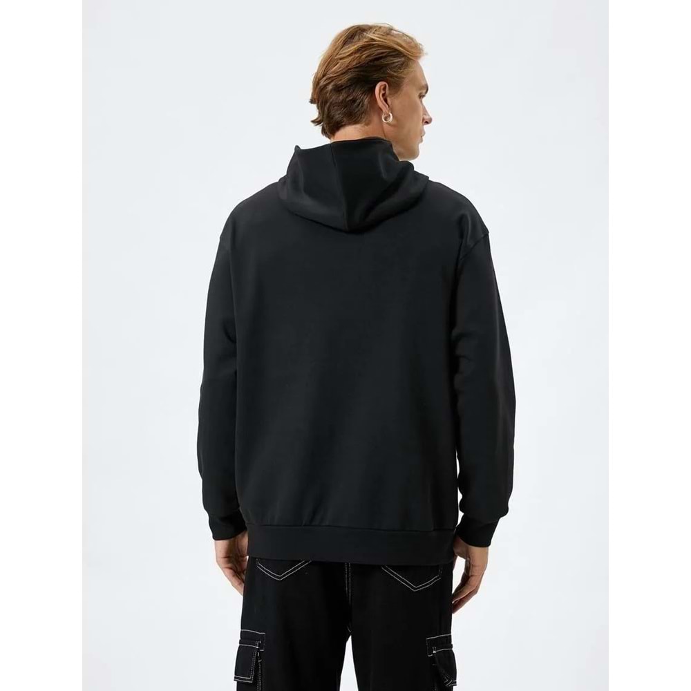 Kapşonlu Sweat Çıtçıt Düğmeli Cep Detaylı Yüksek Yaka Ribanalı - KOTON - 4WAM70047MK - SİYAH - XXL