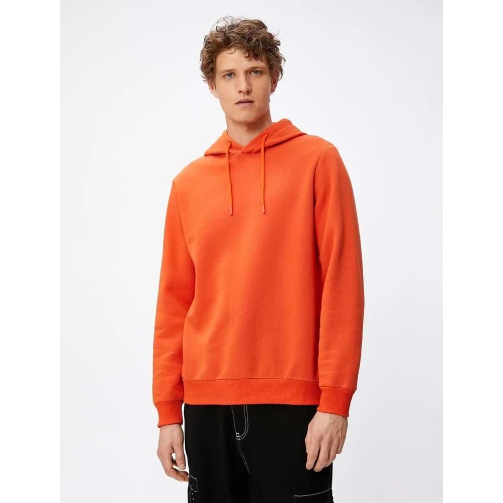 Basic Kapşonlu Sweat Uzun Kollu - KOTON - 4WAM70023MK - TURUNCU - XXL