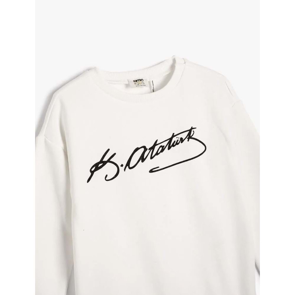 Kız Çocuk Atatürk Baskılı Sweatshirt Uzun Kollu Bisiklet Yaka 100. Yıl - KOTON - 4WKG10027AK - EKRU - 13-14 YAŞ